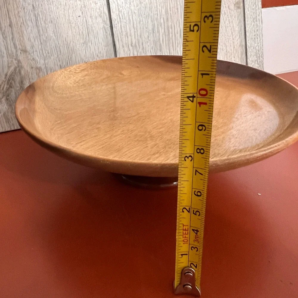 Vtg Solid myrtle Wood Pedestal Fruit Bowl Cake Stand Mid Century Modern 8 Inch